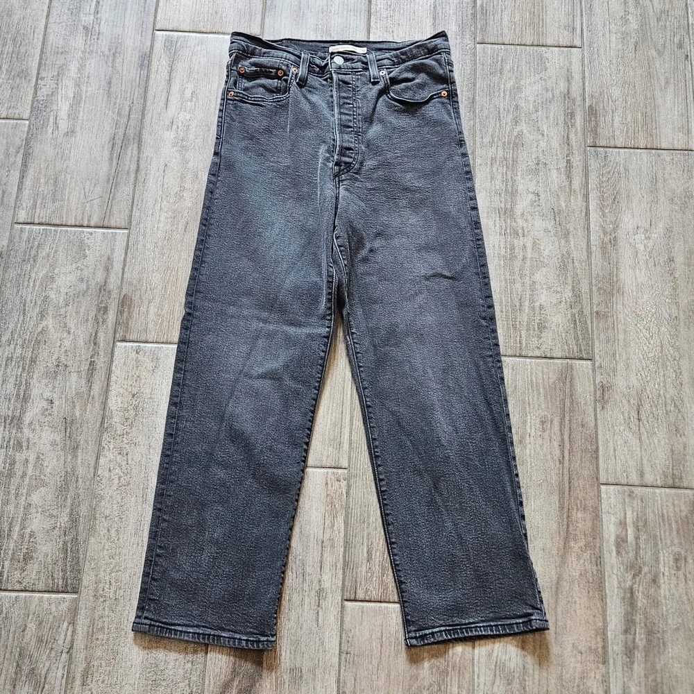 Levi's Ribcage Straight Ankle Jeans Womens 30 Grey High Rise Button Fly Stretch